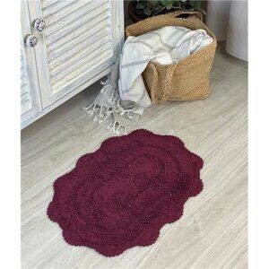 home Burgundy Crochet Bathrug, Cotton Oval bathmat Handcrafted Crochet Border